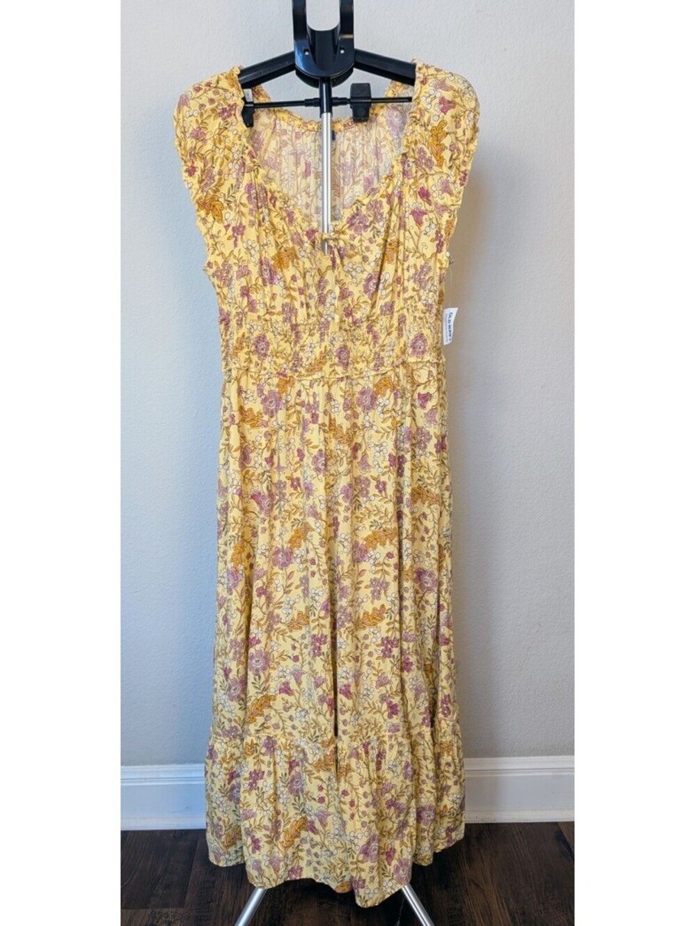 Cottagecore Old Navy Yellow Floral Peasant Maxi Dress Pockets L NWT